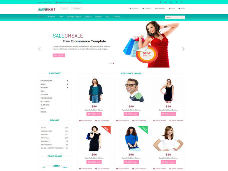 Sale on sale free Ecommerce Template