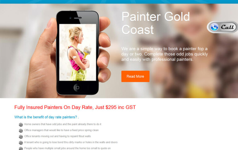 Landing page of Painter Gold Coast