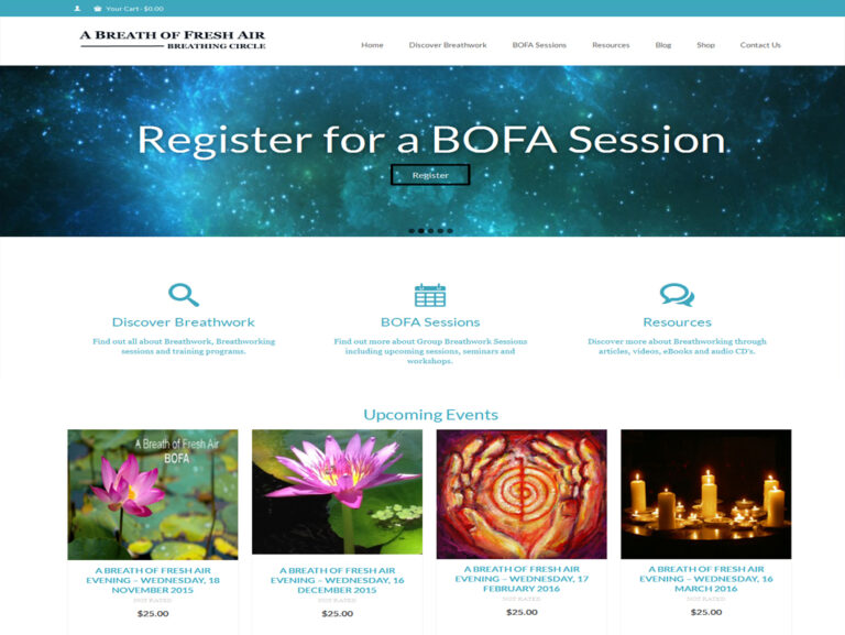 Landing page of a breath of Fresh Air